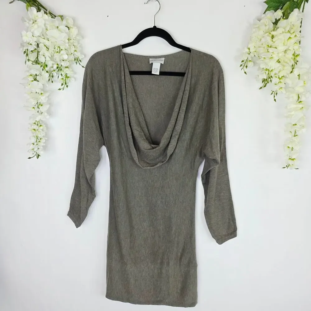 Soft Surroundings Sweater Tunic Dress Small Taupe Cowl Neck Wool Blend Minimal